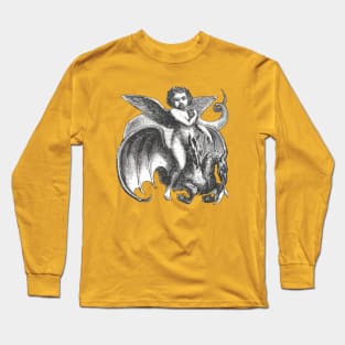 Demonic Winged Boy Riding A Two Headed Dragon Cut Out Long Sleeve T-Shirt